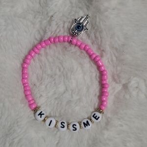 Pink Beaded Kids Bracelet with Evil Eye Charm